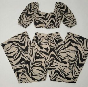 🆕 H&M Zebra Print 2-Piece Set | Neutral/Black | Top: S | Bottoms: XS